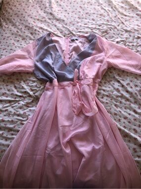 Elegant Pink and Lavender Wrap Maxi Dress with Waist Tie